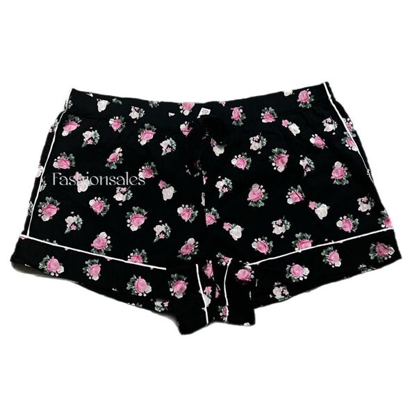 Victoria’s Secret Soft Allover Floral Pajama Drawstring Shorts Black XLarge - Picture 2 of 2